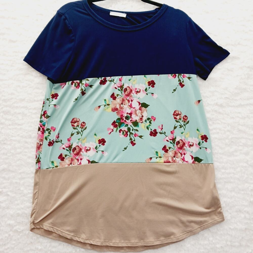 Blouse Colorblock Floral Bloomcore Soft Girl Cottagecore Casual Vacation Size M